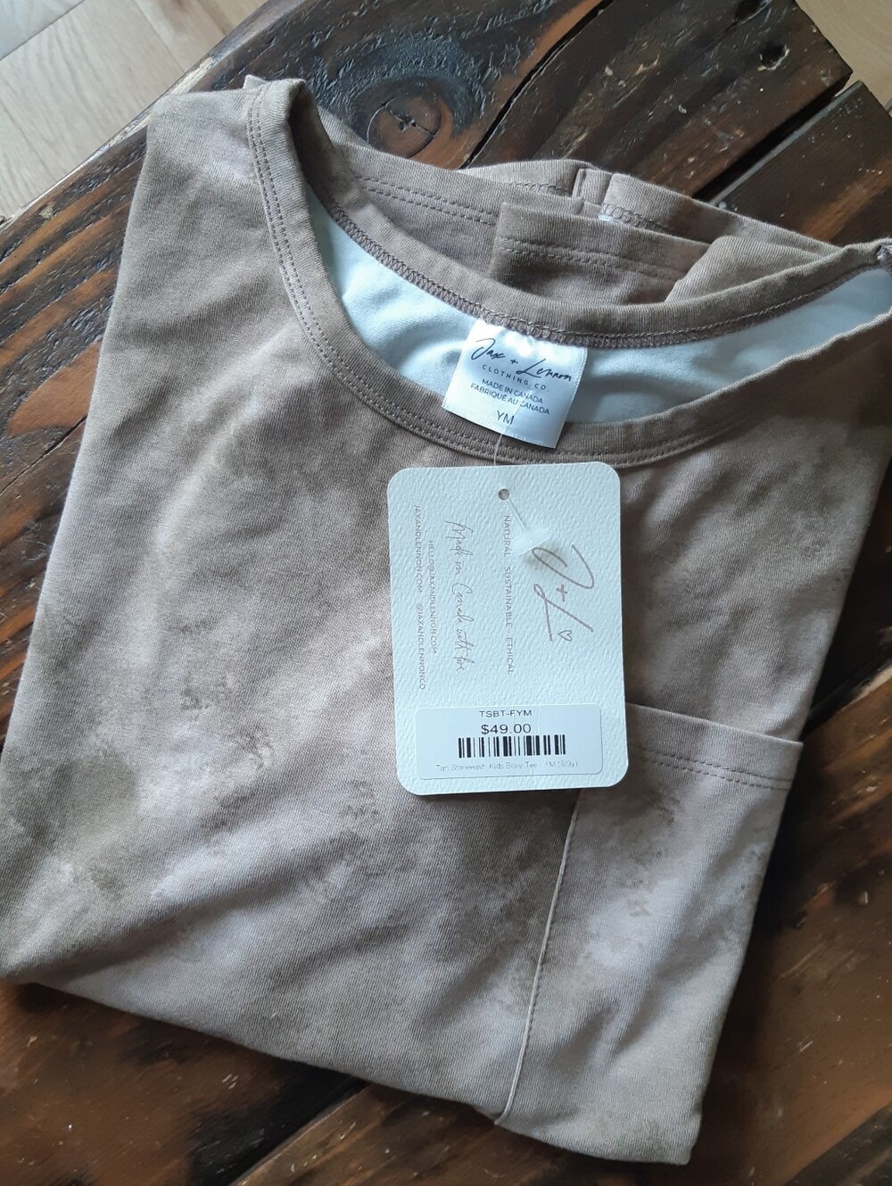 Jax and Lennon Neutral Tie-Dye Pocket Boxy Tee - Tan